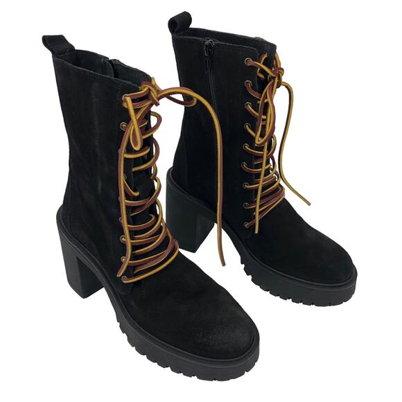 New NoBox Free People Dylan Black Suede Leather Lace Up Boots Chunky Heel 36 / 6 - Picture 2 of 11